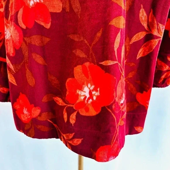 NWT SONOMA Women 3/4 Sleeve Pullover V-Neck Corduroy Cotton Floral Shirt Sz PXXL - Picture 10 of 14